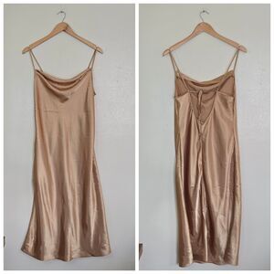 Expressions By California Dynasty  Gold Satin Slip Midi Nightgown Dress 90s VTG